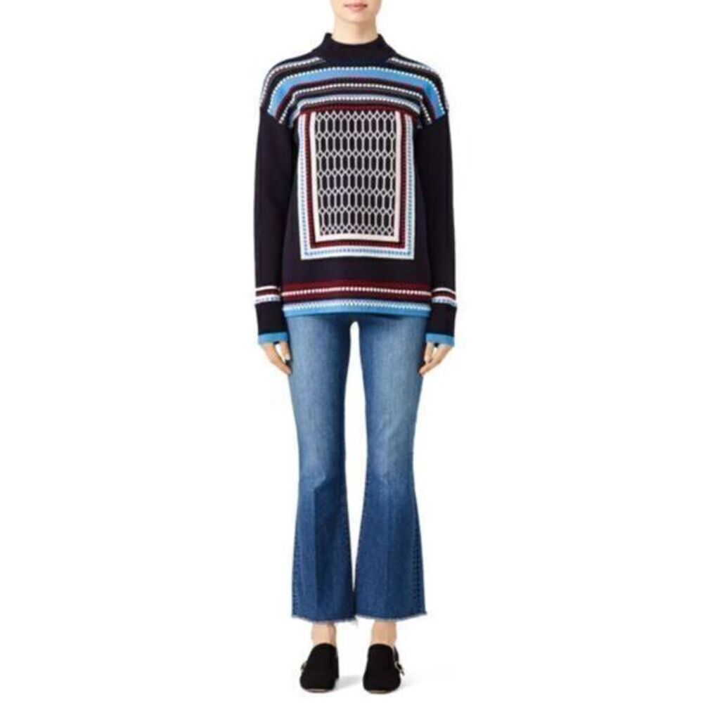 TORY BURCH Navy Printed Knitted Sara Sweater SMALL/ US 4-6